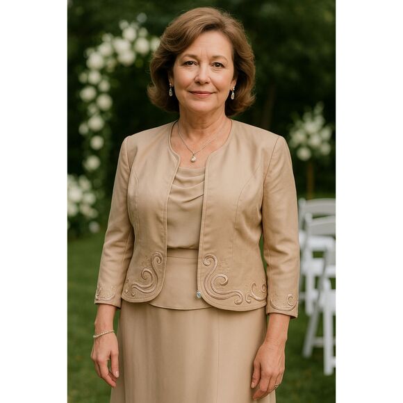 Patrick Evening Jacket 12 Beige 100% Silk Beaded Embroidered Short Formal Bolero - Picture 1 of 10